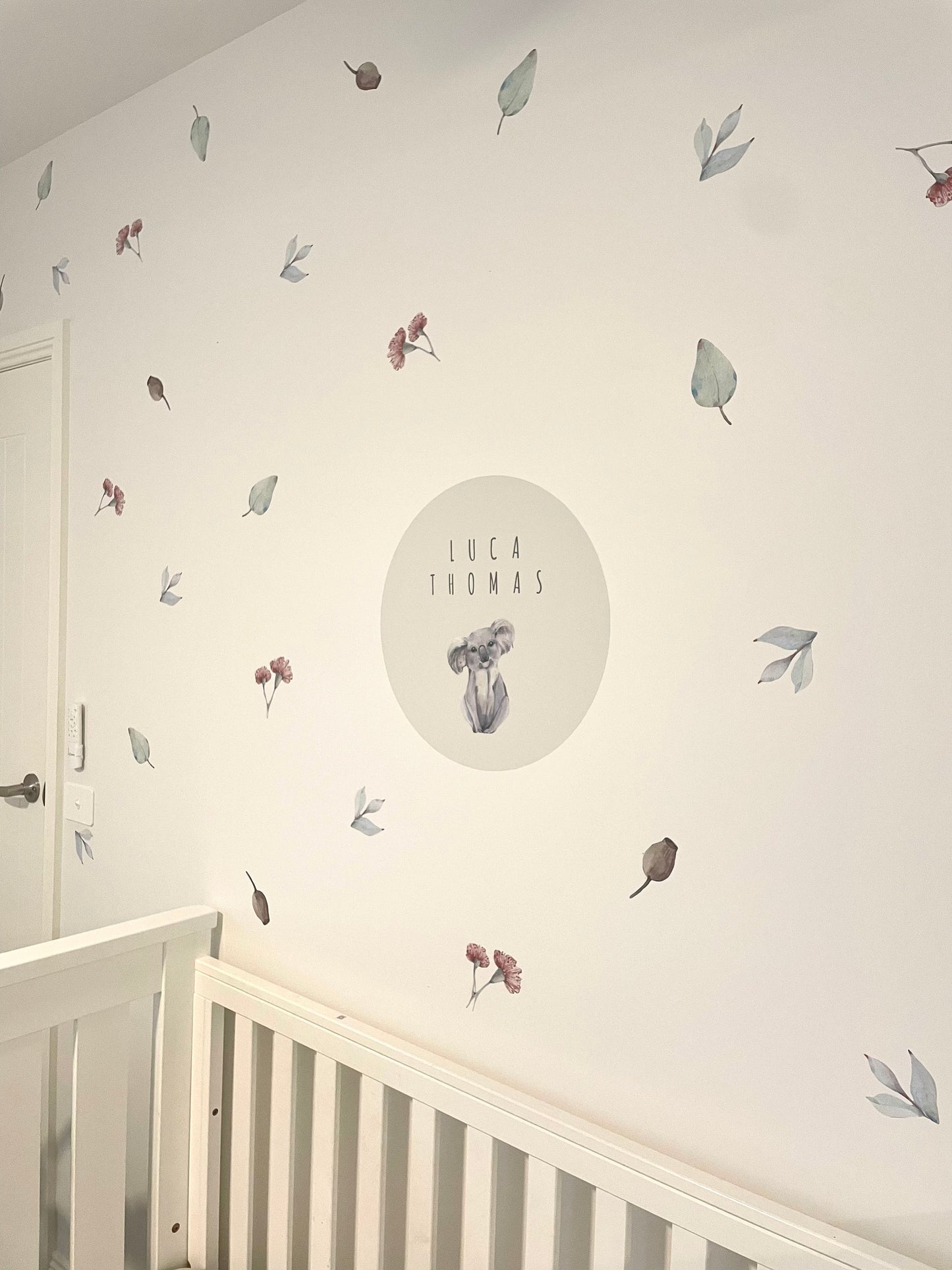 Personalised Custom Name Wall Decal - Koala / Australian gum leaves
