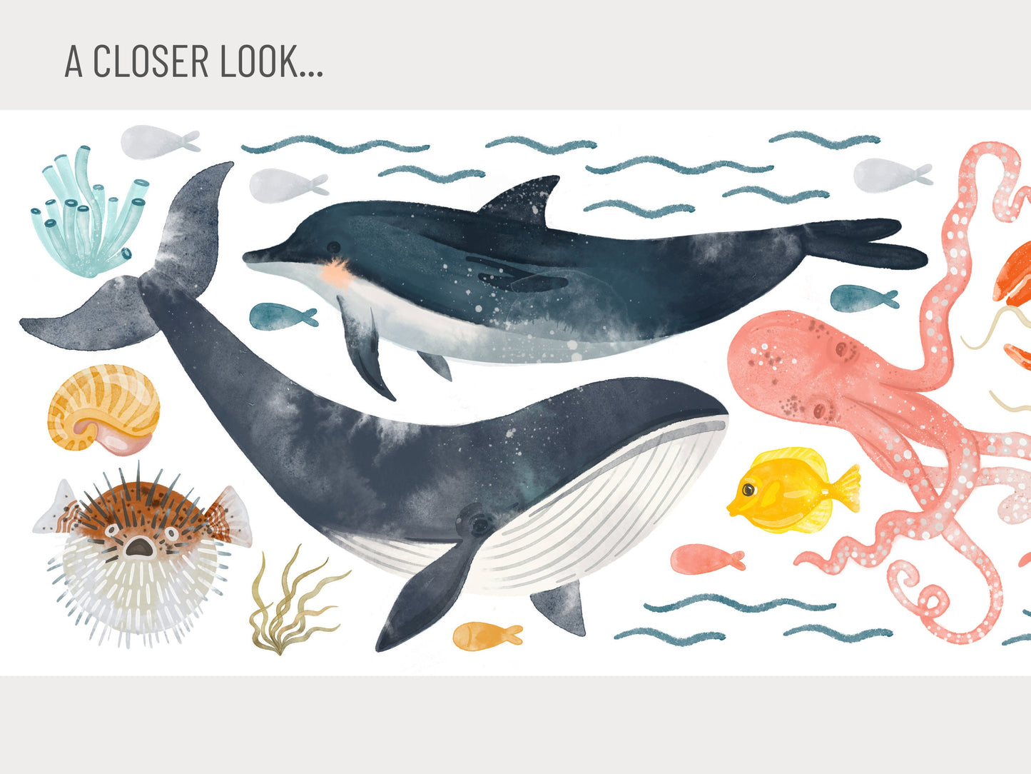 Under the Sea - Fabric Wall Decals (Whale, Dolphin, Octopus, Turtle)