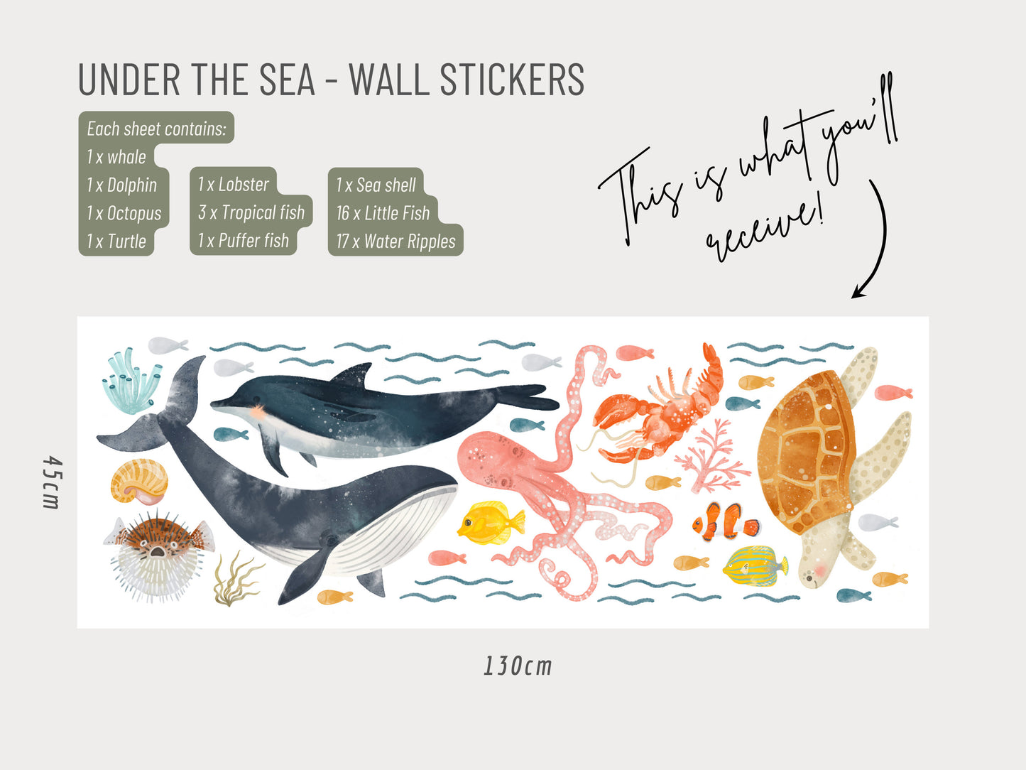 Under the Sea - Fabric Wall Decals (Whale, Dolphin, Octopus, Turtle)
