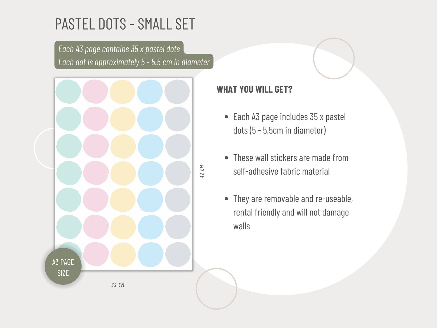 Pastel Rainbow Coloured Dot - Fabric Wall Decals