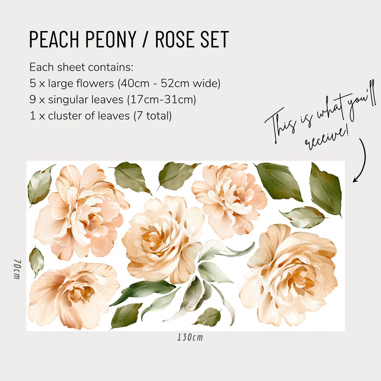 Large Peach Rose Flowers - Fabric Wall Decals