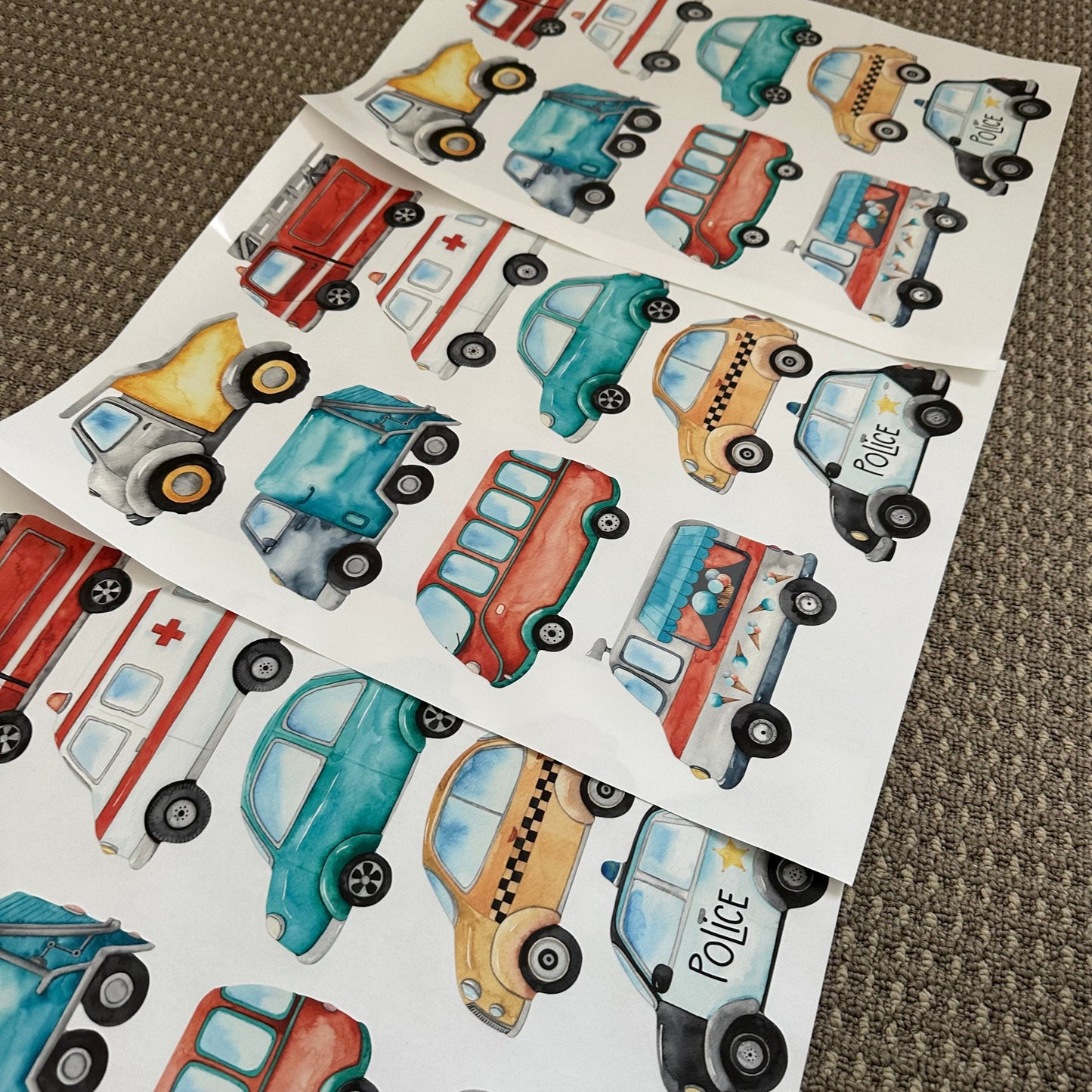 Watercolour Road Vehicles - Fabric Wall Decals