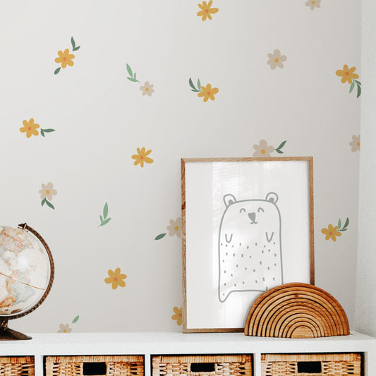 Yellow and Beige Mini Flowers - Fabric Wall Decals
