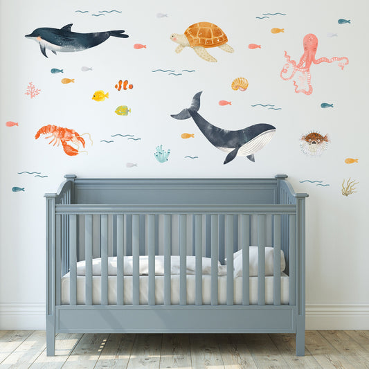 Under the Sea - Fabric Wall Decals (Whale, Dolphin, Octopus, Turtle)