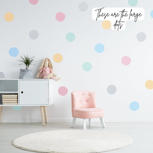 Large Polka Dot Decal - Fabric Peel and Stick Wall Decal, Reusable and Rental friendly, Pastel Wall Sticker, Pastel Nursery Decor, Cute Dots