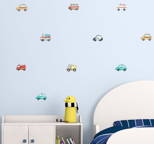 Watercolour Road Vehicles - Fabric Wall Decals