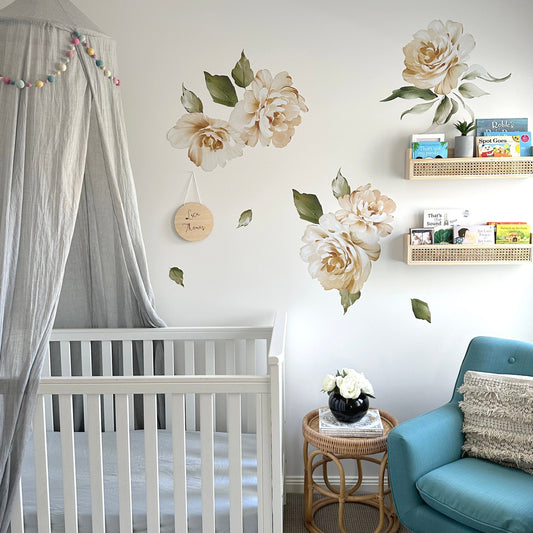 Large Peach Rose Flowers - Fabric Wall Decals