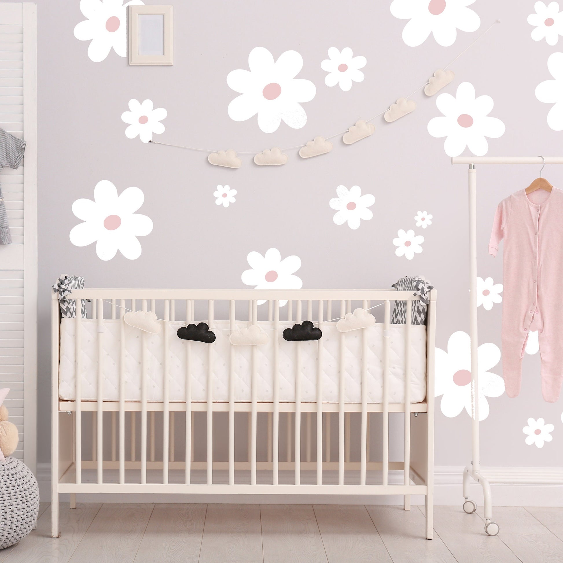 Different Sized Daisy Wall Decals - White with Blush, White with Sand