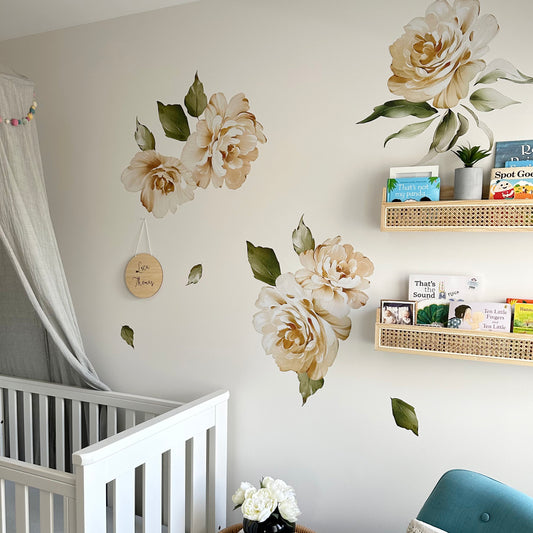 Large Peach Rose Flowers - Fabric Wall Decals