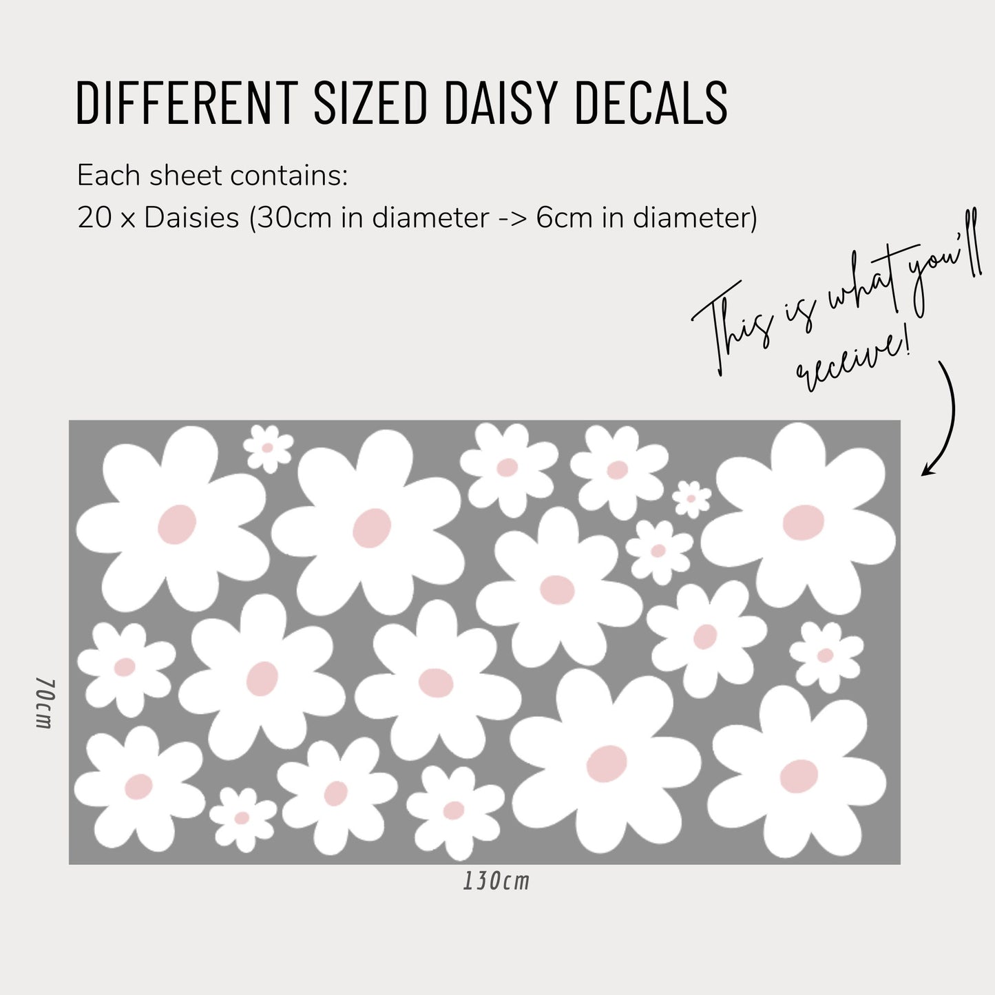 Different Sized Daisy Wall Decals - White with Blush, White with Sand