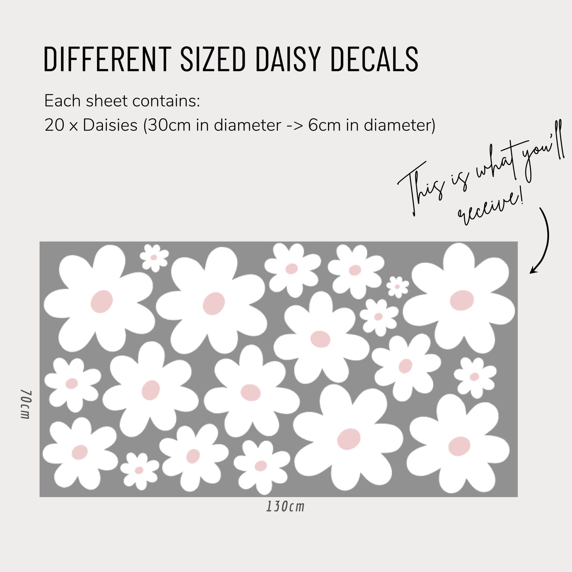 Different Sized Daisy Wall Decals - White with Blush, White with Sand