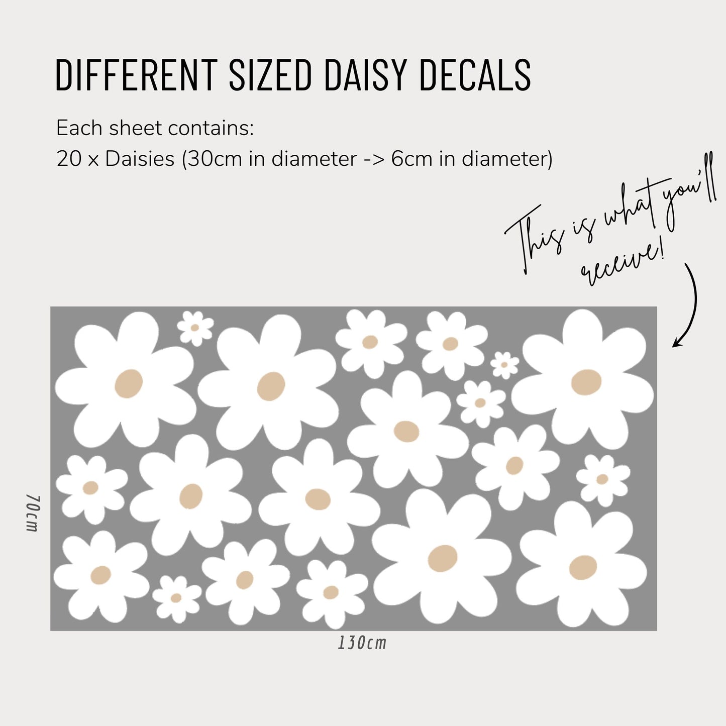Different Sized Daisy Wall Decals - White with Blush, White with Sand