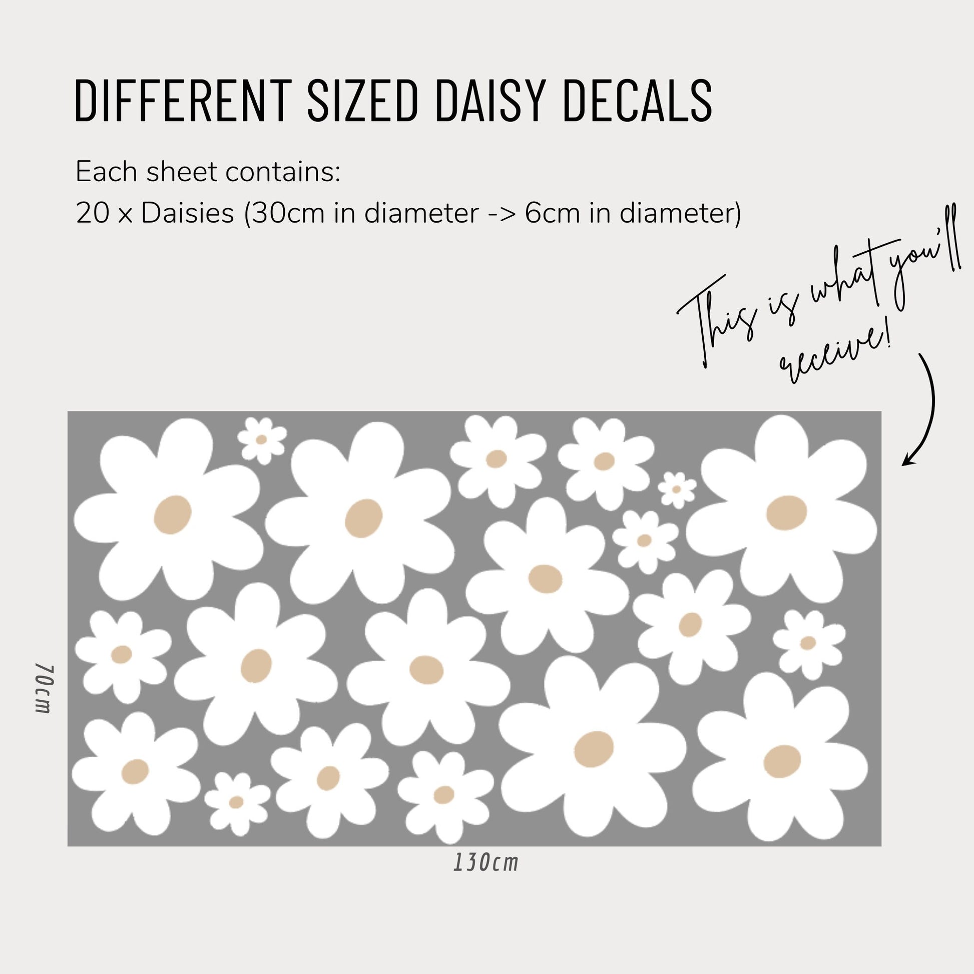 Different Sized Daisy Wall Decals - White with Blush, White with Sand