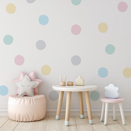 Large Polka Dot Decal - Fabric Peel and Stick Wall Decal, Reusable and Rental friendly, Pastel Wall Sticker, Pastel Nursery Decor, Cute Dots