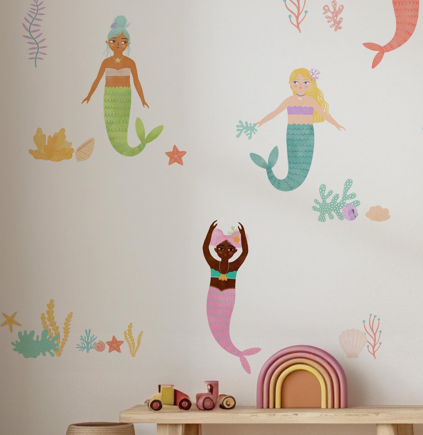 Little Mermaid Wall Stickers for Girls - Girl decals, beach wall stickers, mermaid decor, peel and stick girl wall decor