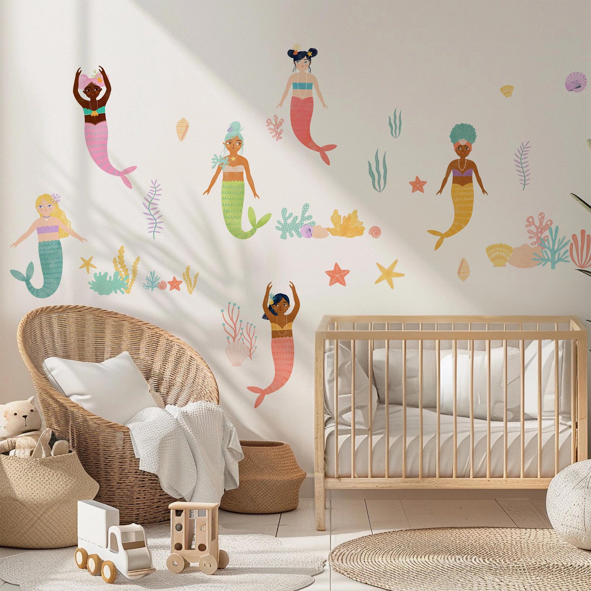 Little Mermaid Wall Stickers for Girls - Girl decals, beach wall stickers, mermaid decor, peel and stick girl wall decor