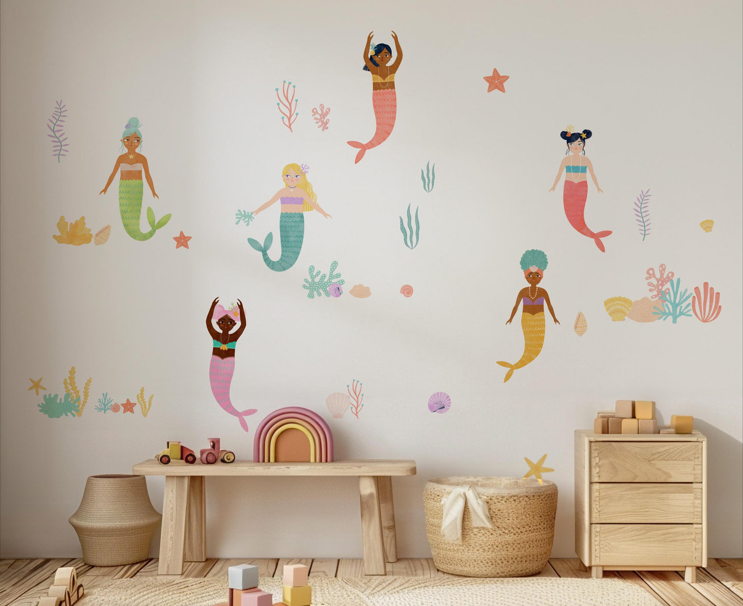 Little Mermaid Wall Stickers for Girls - Girl decals, beach wall stickers, mermaid decor, peel and stick girl wall decor