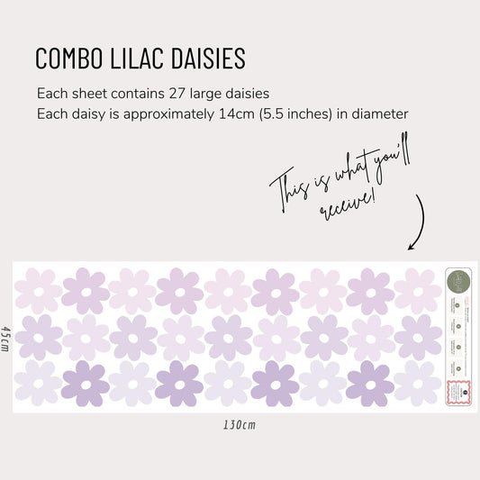 Lilac and Purple Daisy Wall Decals, Flower Decals for Girl, Cute Girl Wall Stickers, Daisy Wall Sticker, Nursery Decor, Mixed Purple Flowers