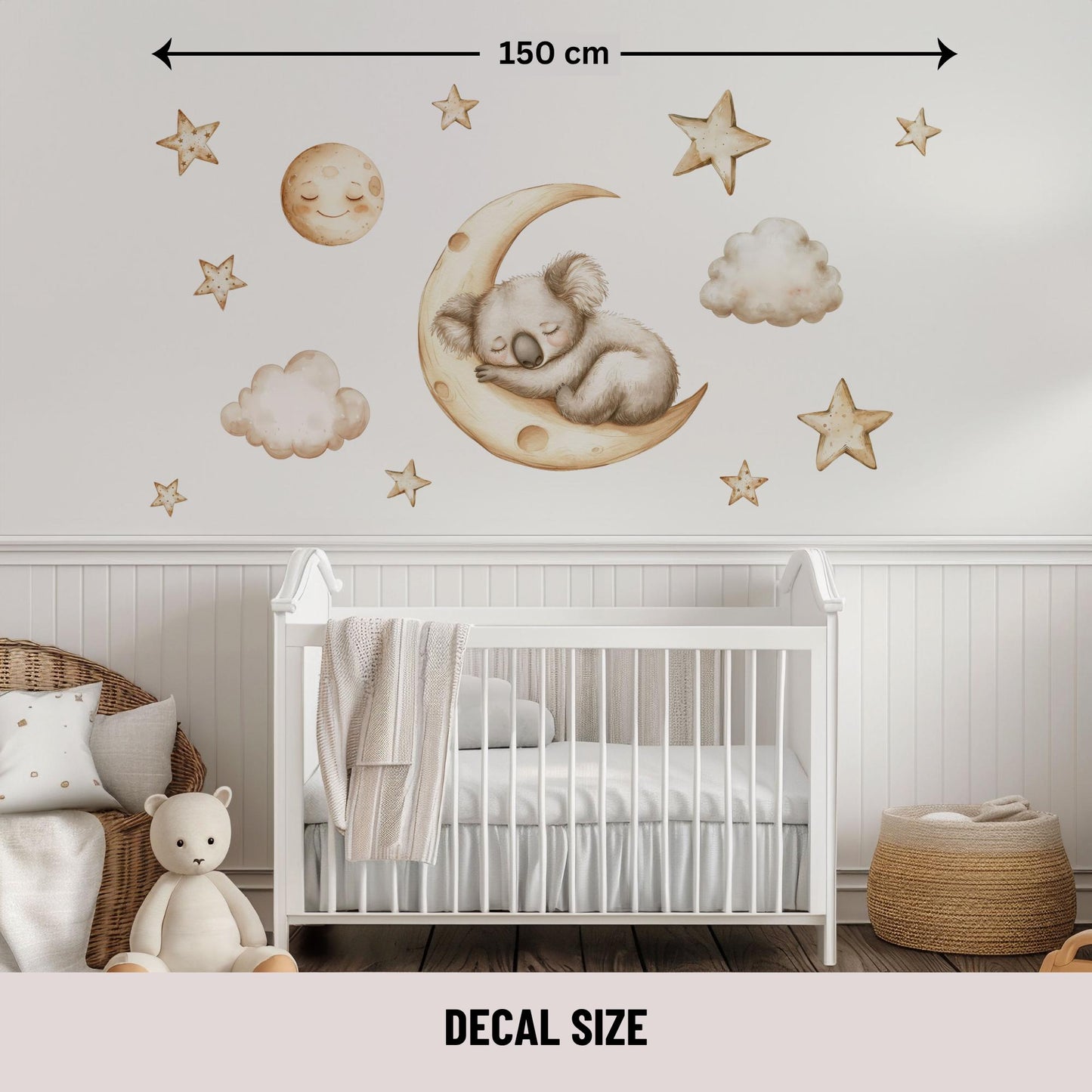 Sleeping Koala Wall Decals | Koala Nursery Decor | Moon & Stars Wall Stickers | Australian Animal Baby Room Decor | Kids Bedroom Wall Art