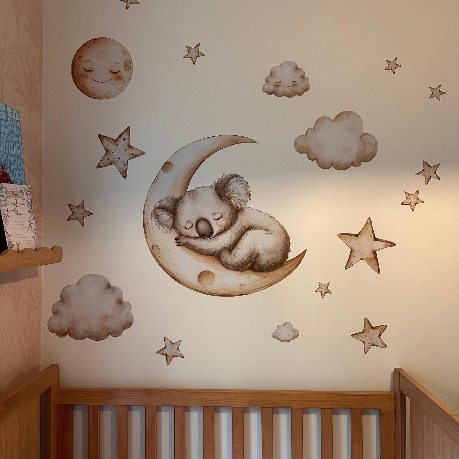 Sleeping Koala Wall Decals | Koala Nursery Decor | Moon & Stars Wall Stickers | Australian Animal Baby Room Decor | Kids Bedroom Wall Art