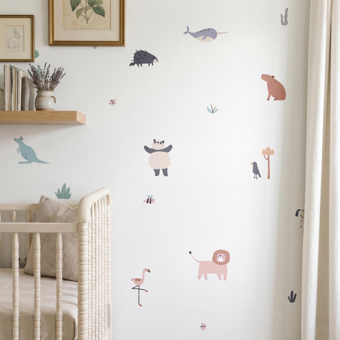 Mini Animal Nursery Wall Stickers | Set of 3 A3 Sheets | Elephant, Lion, Llama & Friends | Peel and Stick Decals